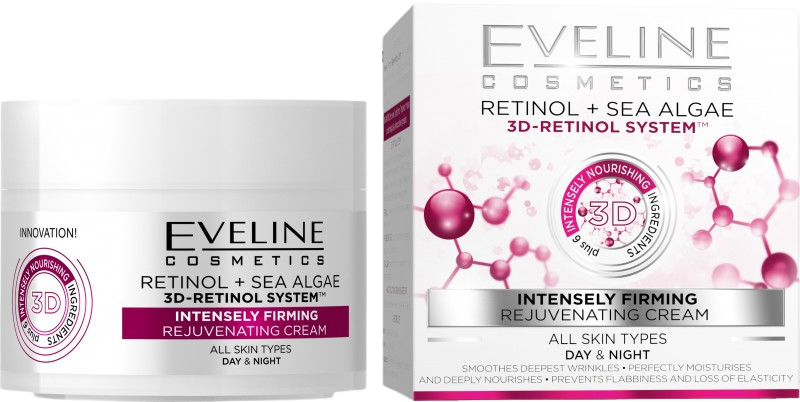 Eveline 3D Retinol & Mořské řasy - Intenz. zpevňující omlazující denní a noční krém 50 ml