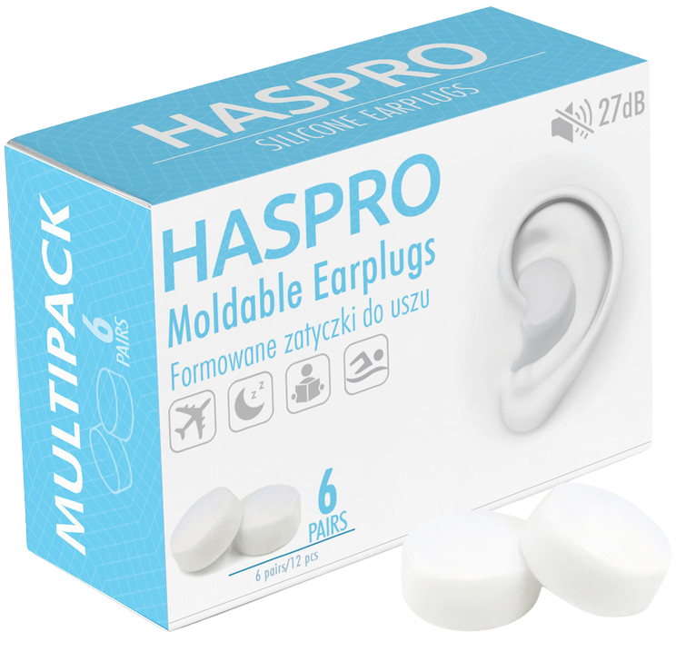 Fotografie Haspro Mold6 silikonové špunty do uší, bílé 6 párů 12 ks