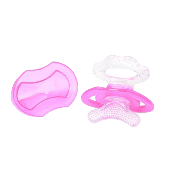 Fotografie BABYONO Kousátko silikonové bez BPA ve tvaru dudlíku s krytem růžový 3m+