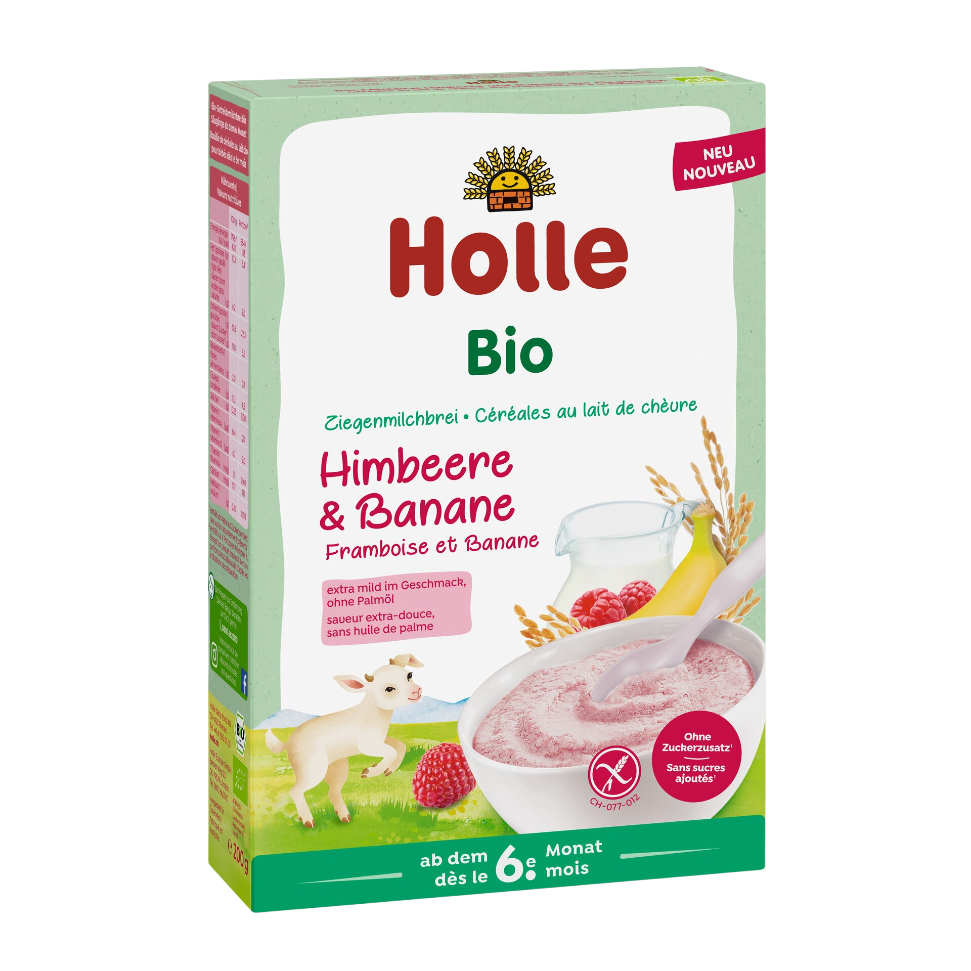 HOLLE bio kaše s kozím mlékem, malinami a banánem 200 g