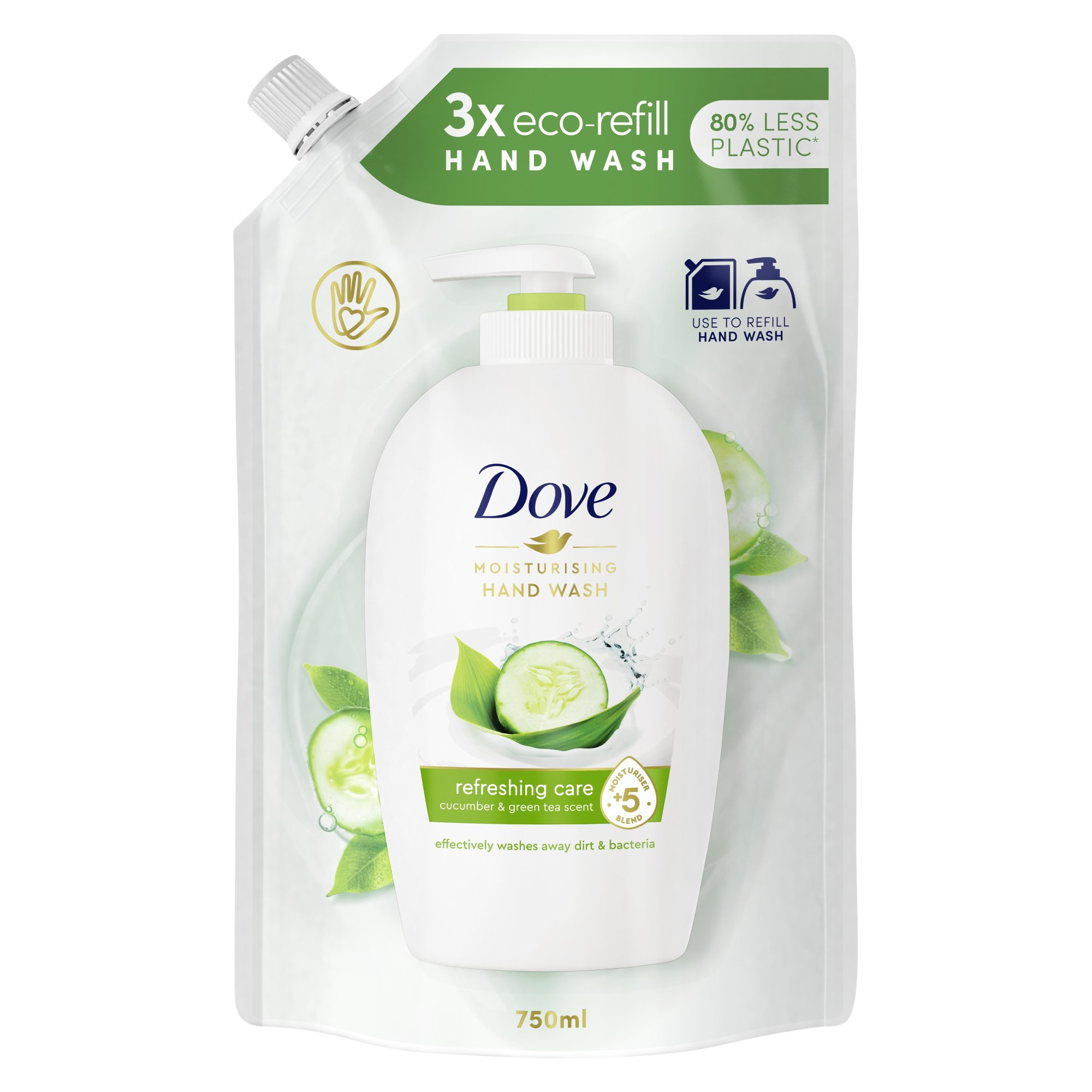 DOVE Refreshing Care Tekuté mýdlo náhradní náplň 750 ml