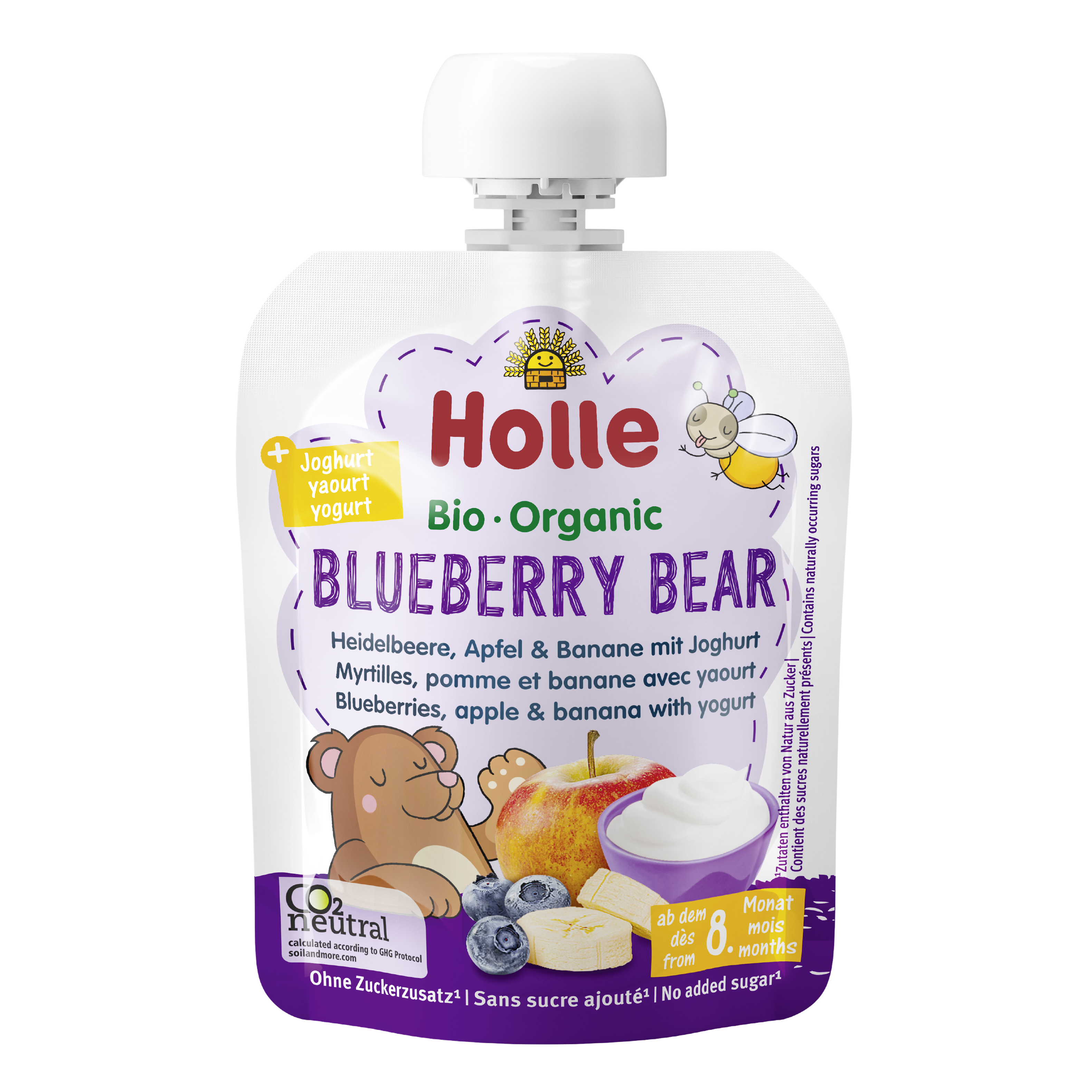 HOLLE Blueberry Bear - bio dětské ovocné pyré s jogurtem 85 g