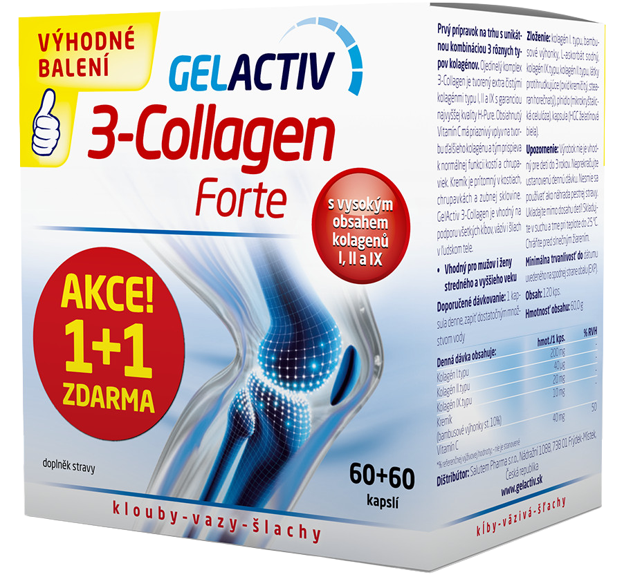 GelActiv 3-Collagen Forte 1+1 zdarma 120 kapslí