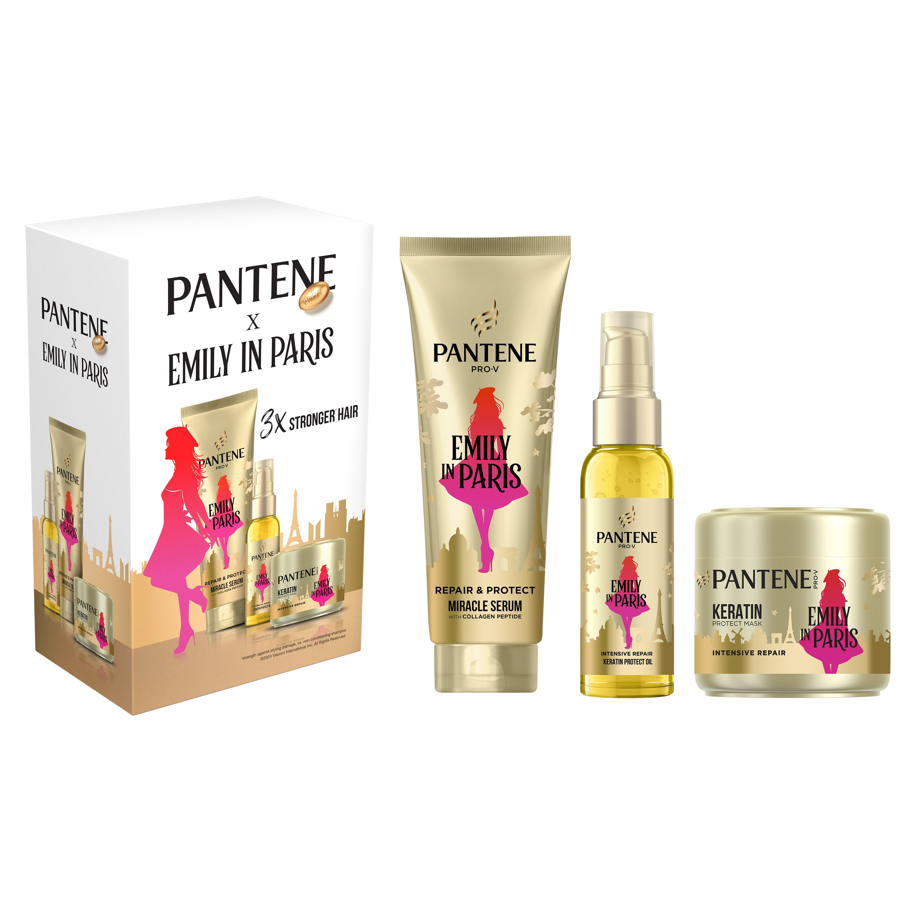 PANTENE Sada produktů Pantene x Emily in Paris: sérum 200ml, olej 100ml a maska na vlasy 300ml