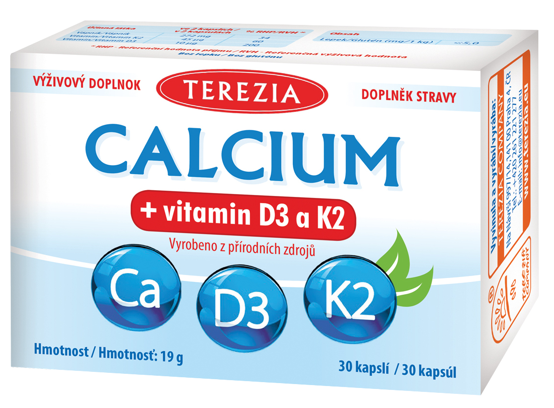 Terezia Calcium + Vitamin D3 a K2 30 kapslí