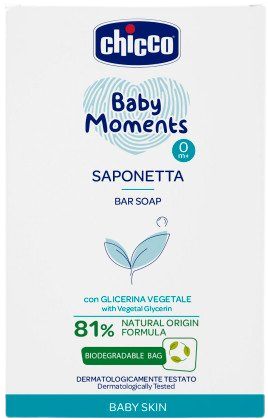 CHICCO Mýdlo na ruce tuhé s rostlinným glycerínem Baby Moments 81 % přírodních složek 100 g