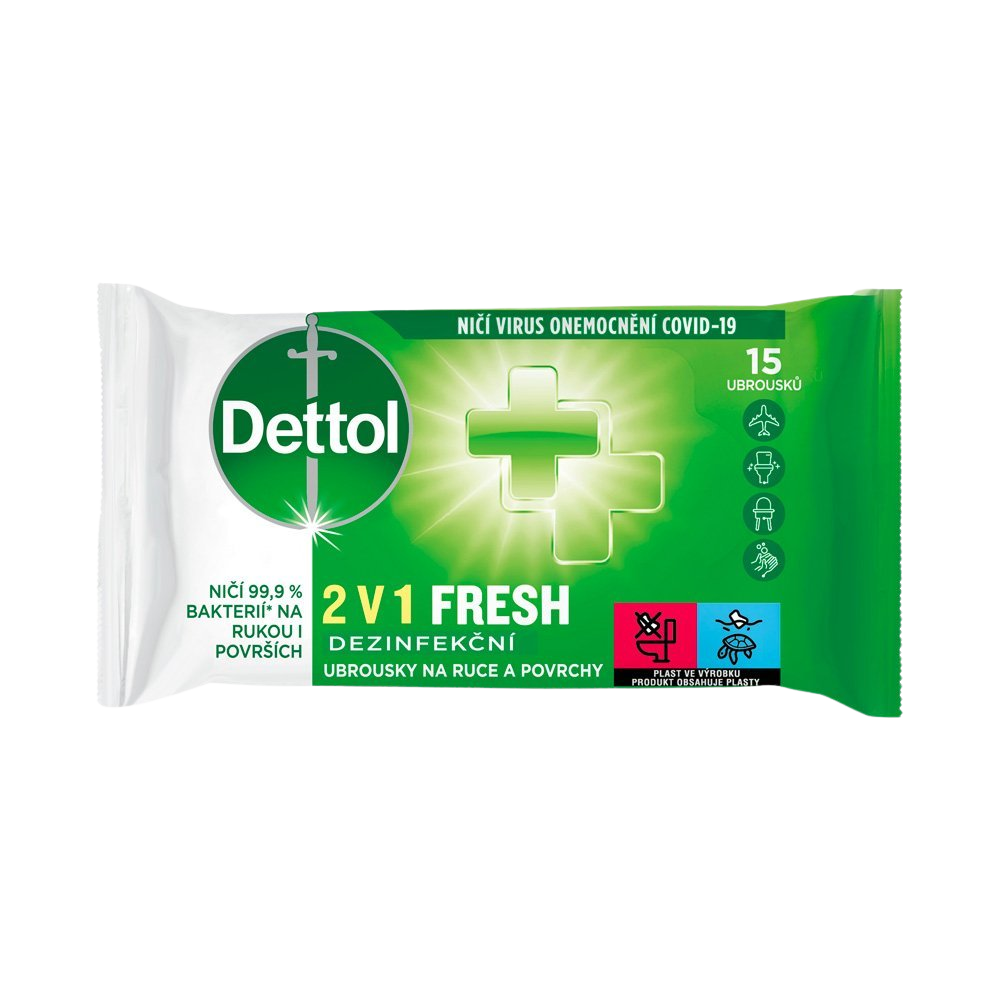 DETTOL Dezinfekční ubrousky 2v1 na ruce a povrchy 15 ks
