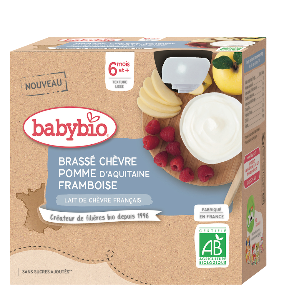 BABYBIO Svačinka z kozího mléka s jablkem a malinami 4 x 85 g