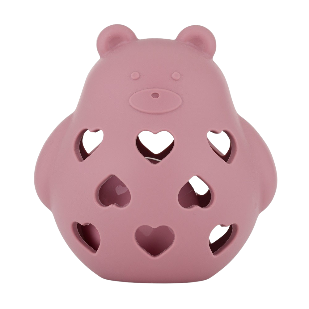 Fotografie PETITE&MARS Hračka silikonová s chrastítkem Bear Basil Dusty Rose 0m+