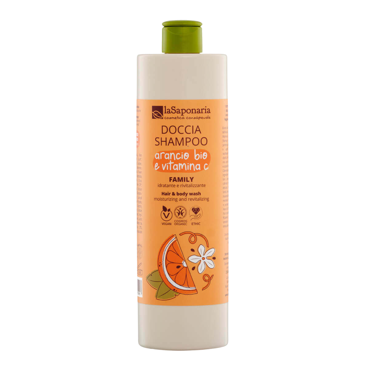 LASAPONARIA Sprchový gel a šampon 2v1 s BIO pomerančem a vit. C pro celou rodinu 500 ml
