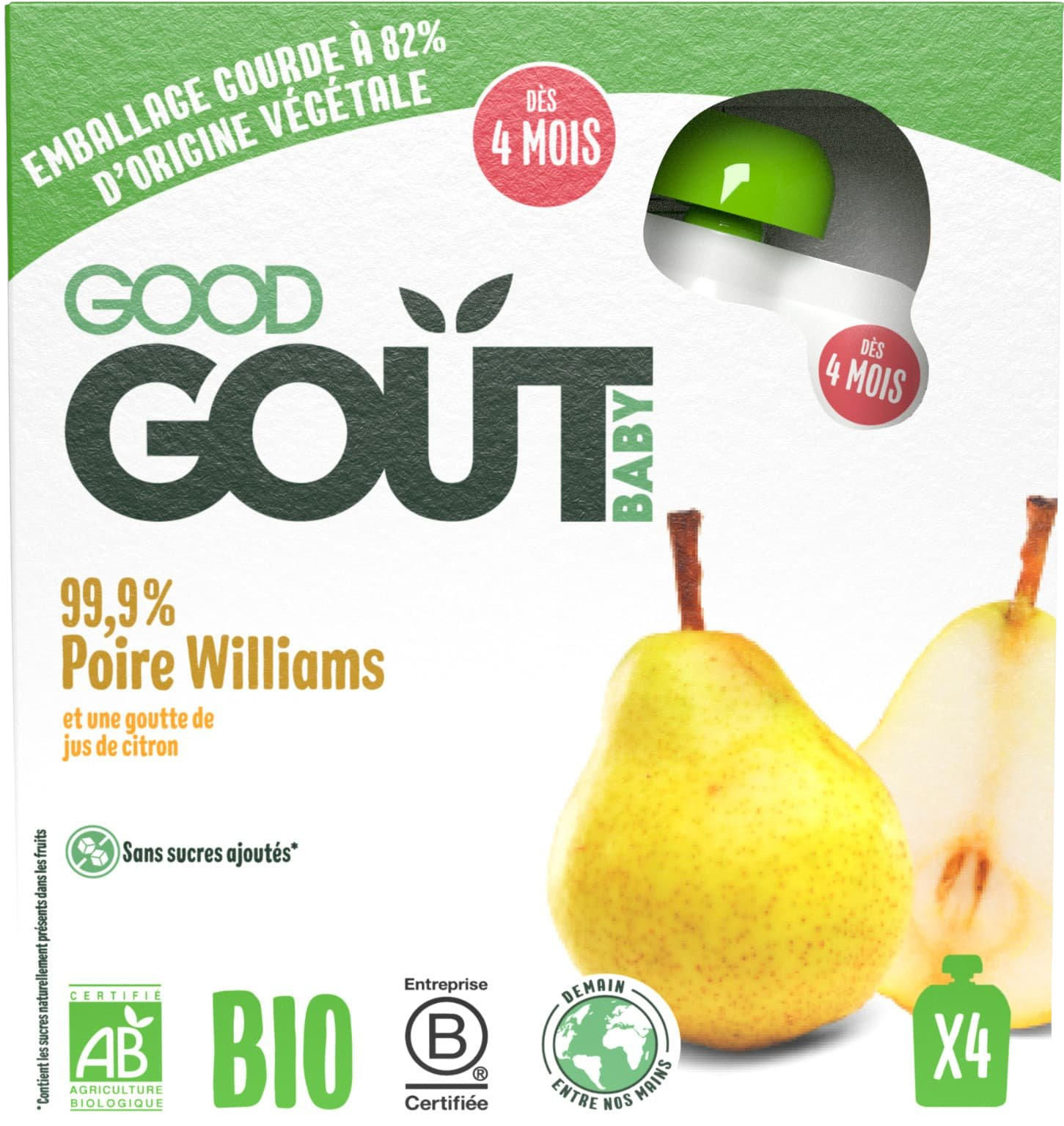 GOOD GOÛT BIO Hruška 4 x 85 g