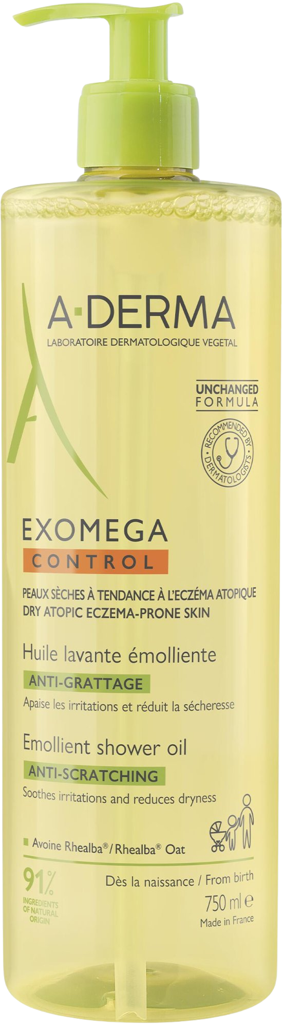 A-DERMA Exomega Control Zvláčňující sprchový olej 750 ml