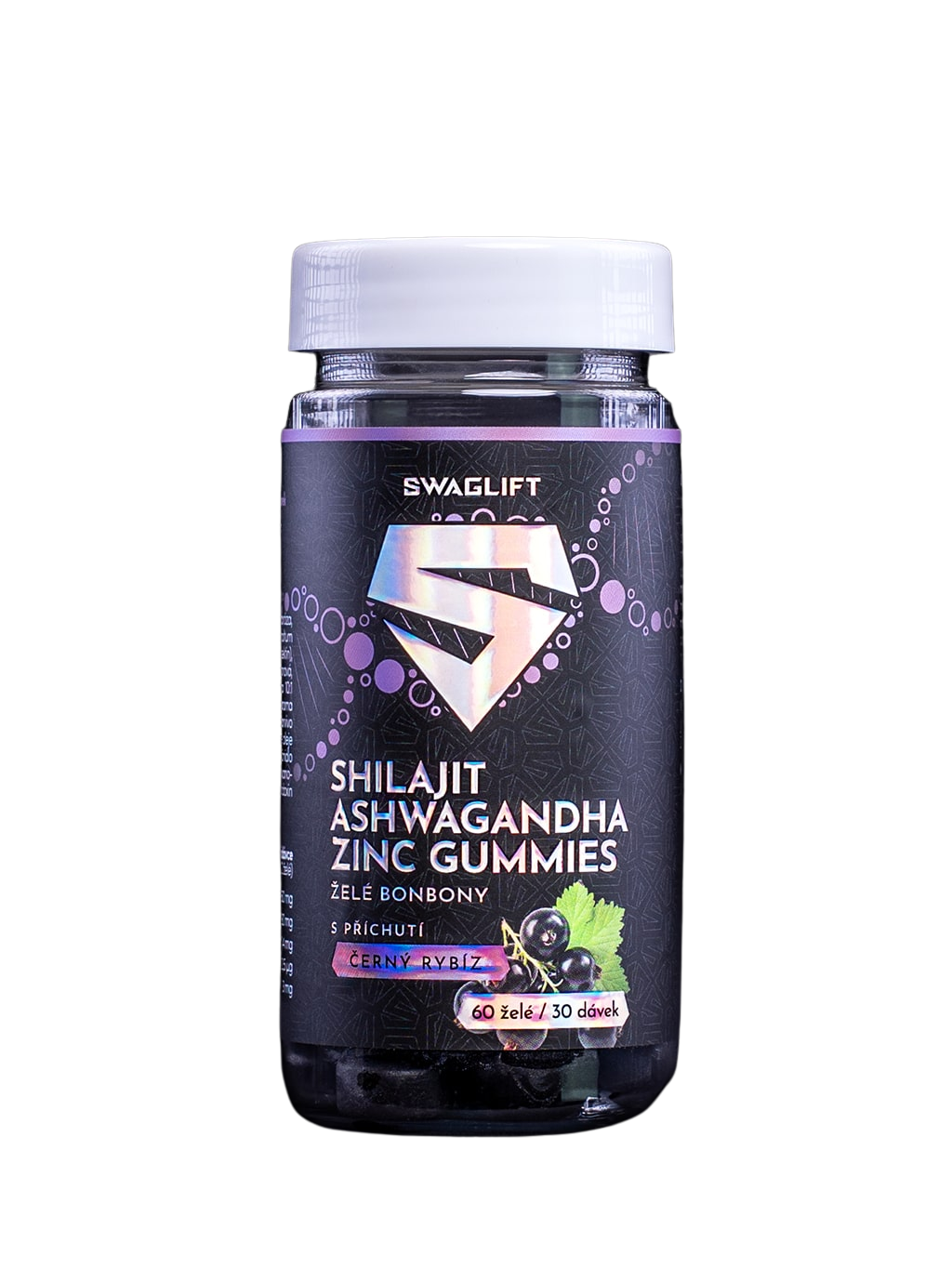 SWAGLIFT Shilajit + ashwagandha + zinek gummies s příchutí černého rybízu 60 ks