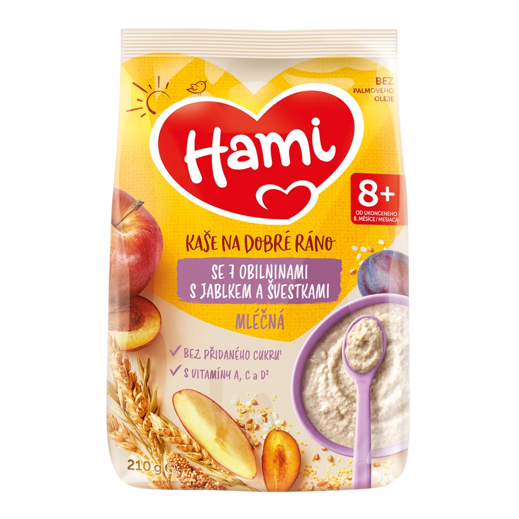 HAMI Kaše mléčná se 7 obilninami s jablkem a švestkami 210 g