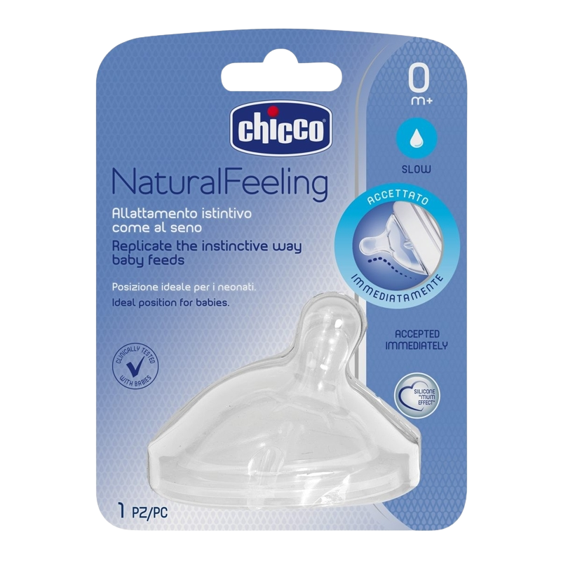 CHICCO Dudlík na láhev Natural Feeling silikon, pomalý průtok , 0m+