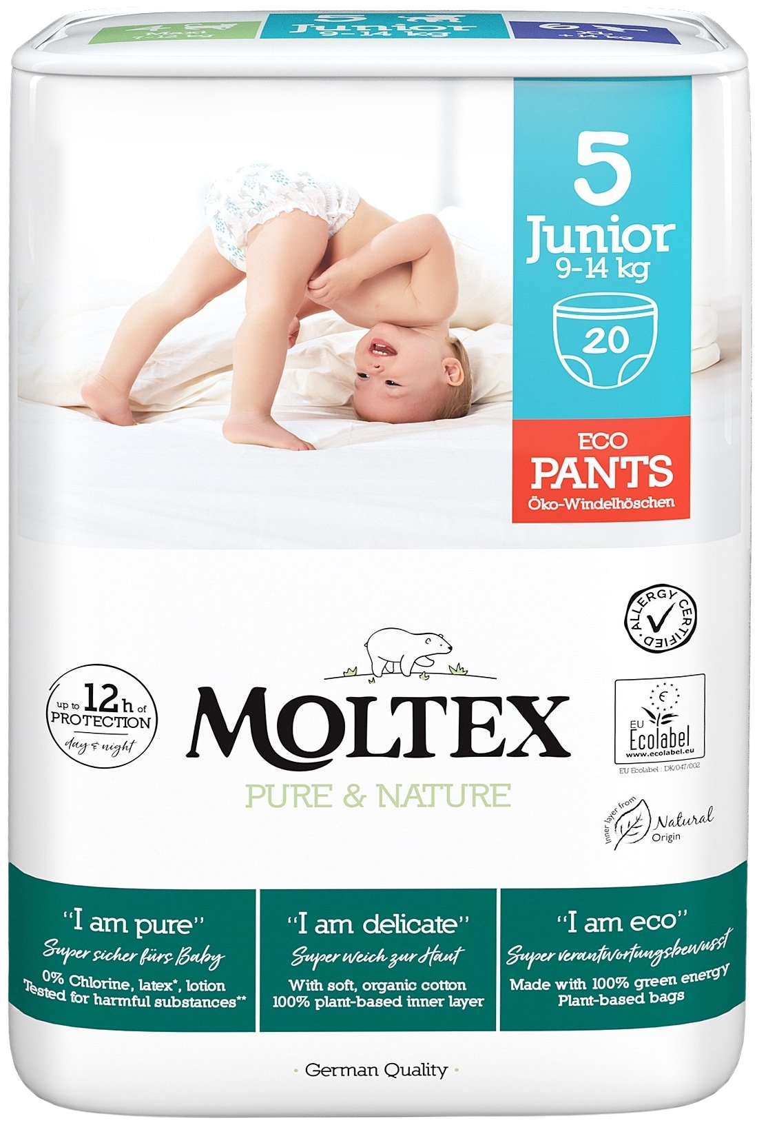 MOLTEX Pure & Nature Natahovací plenkové kalhotky Junior 9–14 kg 20 ks