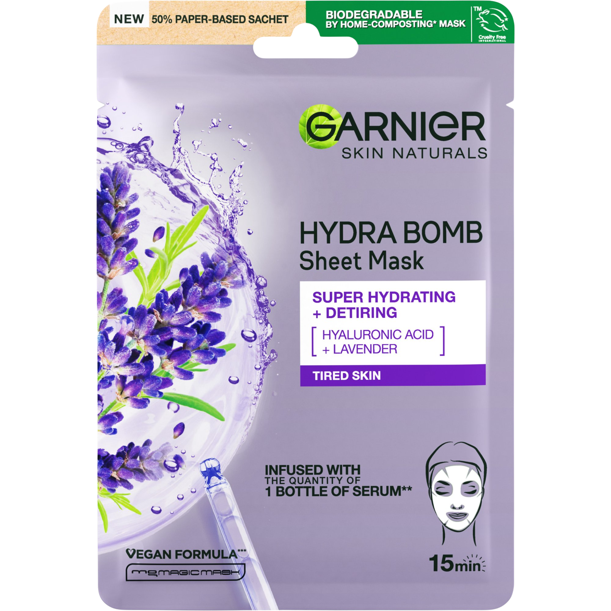 Garnier Skin Naturals Hydratační textilní maska proti projevům únavy s výtažkem z levandule 28 g