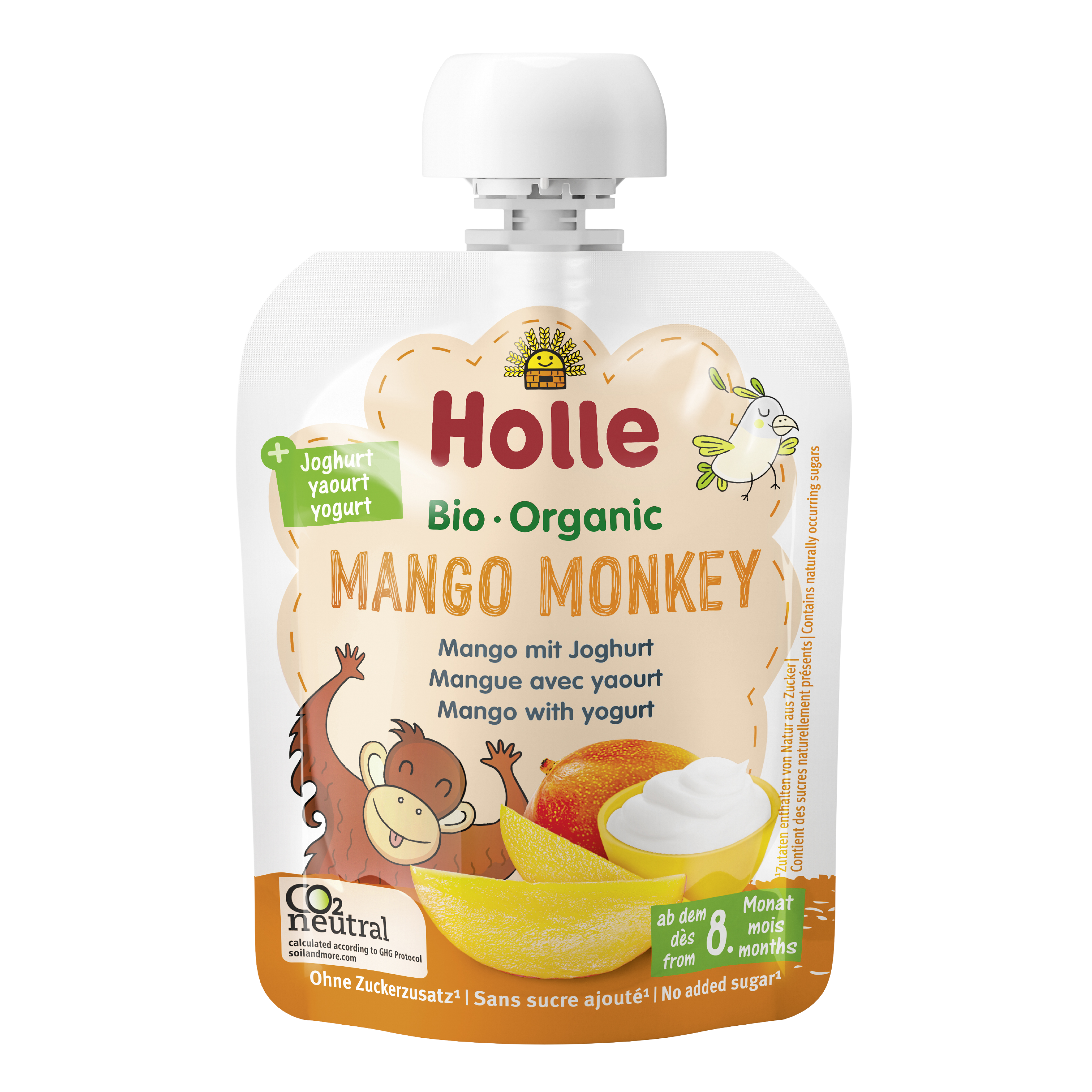 HOLLE Mango Monkey - BIO Dětské ovocné pyré s jogurtem 85 g