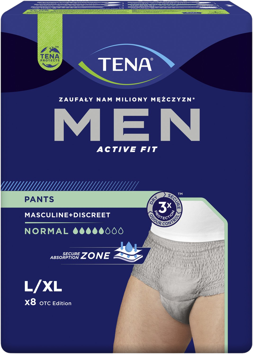 Fotografie Tena Men Pants Normal Grey L/XL 8 ks