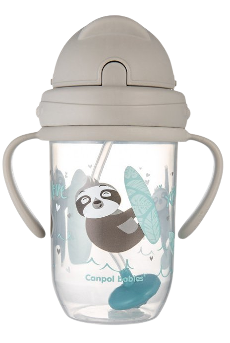Canpol babies Exotic Animals nevylévací hrneček se slámkou a závažím šedý 270 ml