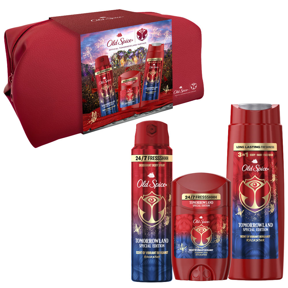 OLD SPICE Tomorrowland, Dárková sada - Tuhý deodorant, deodorant ve spreji, sprchový gel