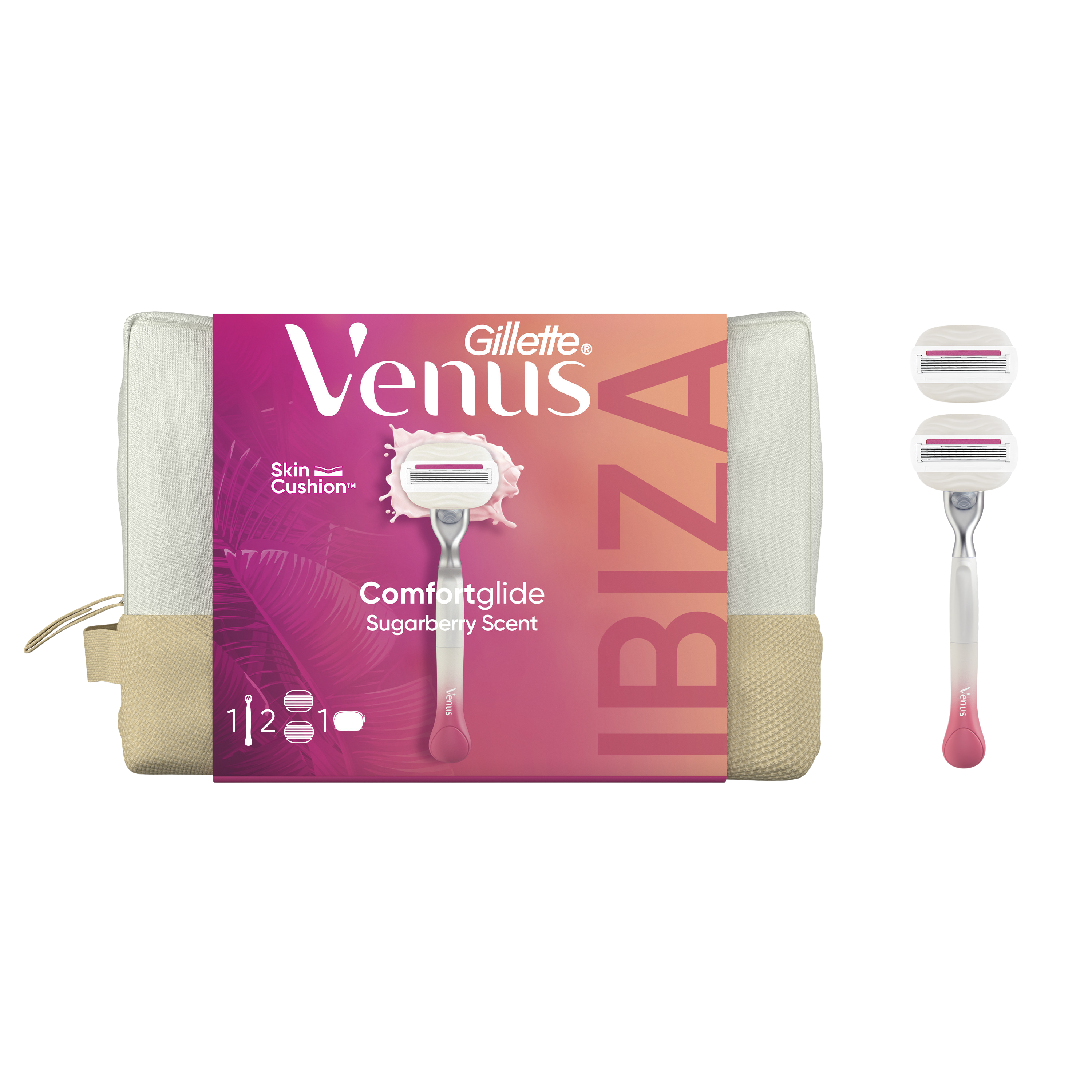 GILLETTE VENUS Comfortglide Festival dámská dárková taška: holicí strojek + 2 hlavice + toaletní taška