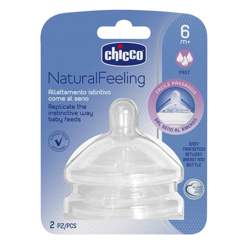 CHICCO Dudlík na láhev Natural Feeling silikon rychlý průtok 6m+ 2 ks