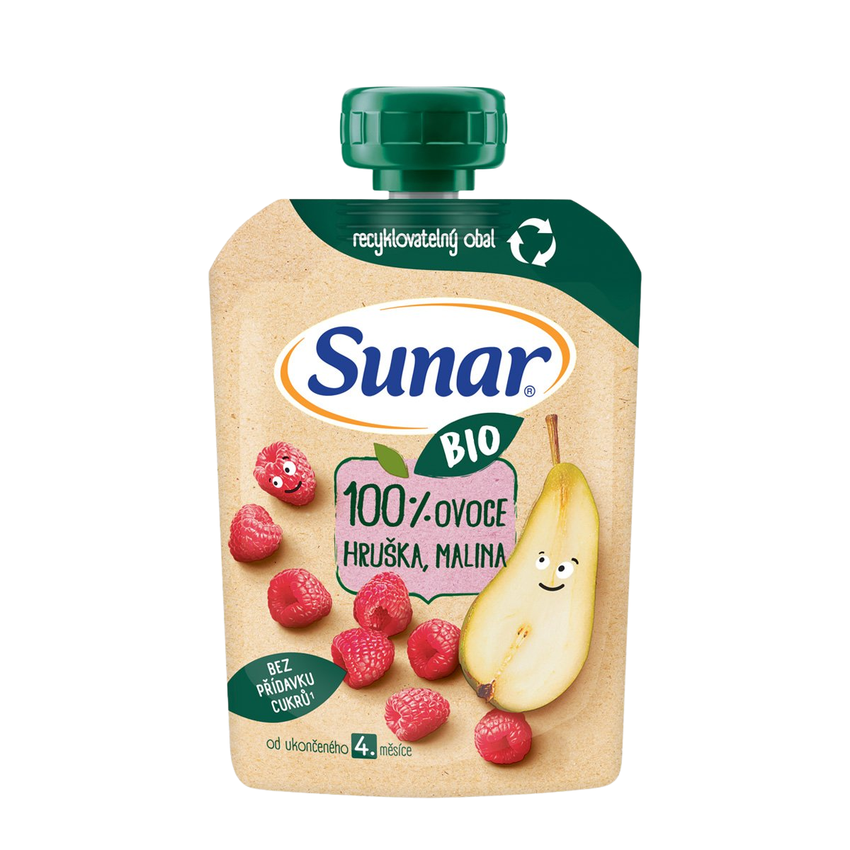 Sunar BIO ovocná kapsička hruška, malina 4m+ 100 g