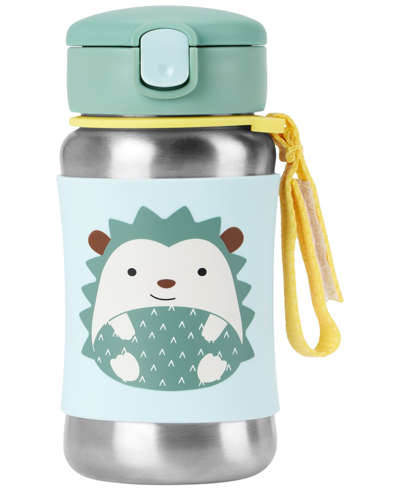 SKIP HOP Spark Style Láhev s brčkem na vodu nerez Ježek 12m+ 350 ml