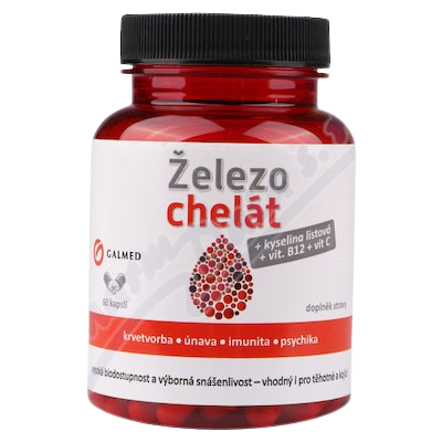 GALMED Železeo chelát + Vitamín B9, B12, C 60 kapslí