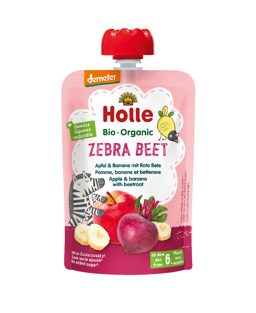HOLLE Zebra Bee Bio ovocné pyré jablko, banán a červená řepa 100 g