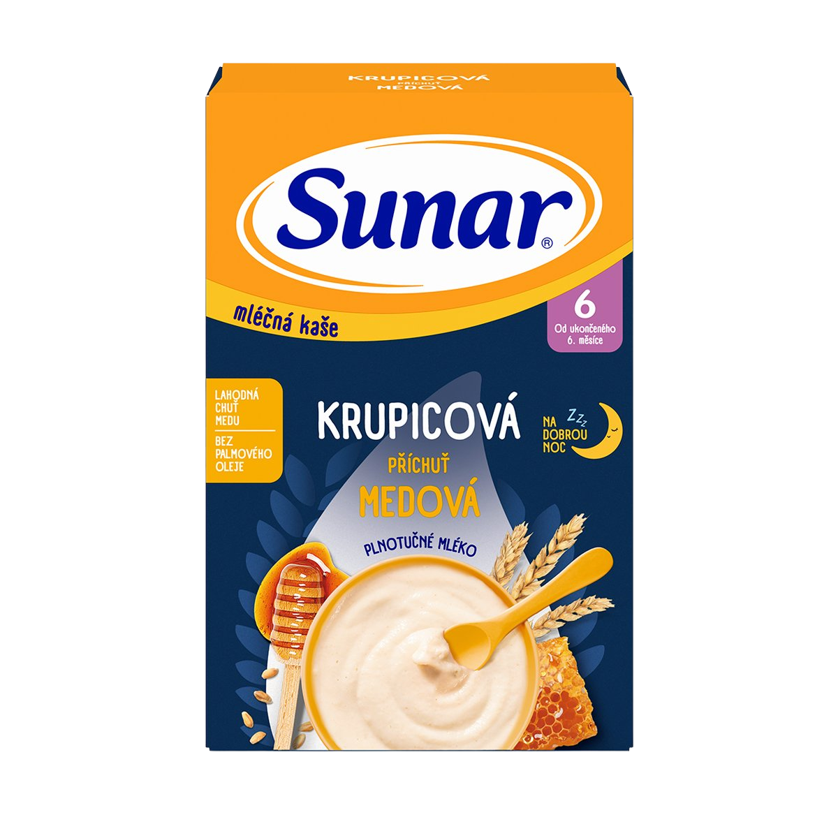 SUNAR mléčná krupicová kaše na dobrou noc medová 225 g