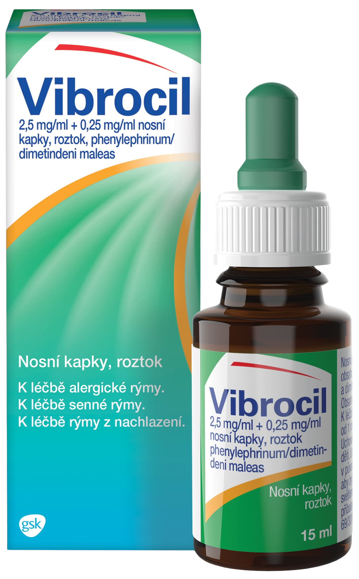 VIBROCIL 2,5mg/ml+0,25mg/ml, nosní kapky při léčbě rýmy 15 ml