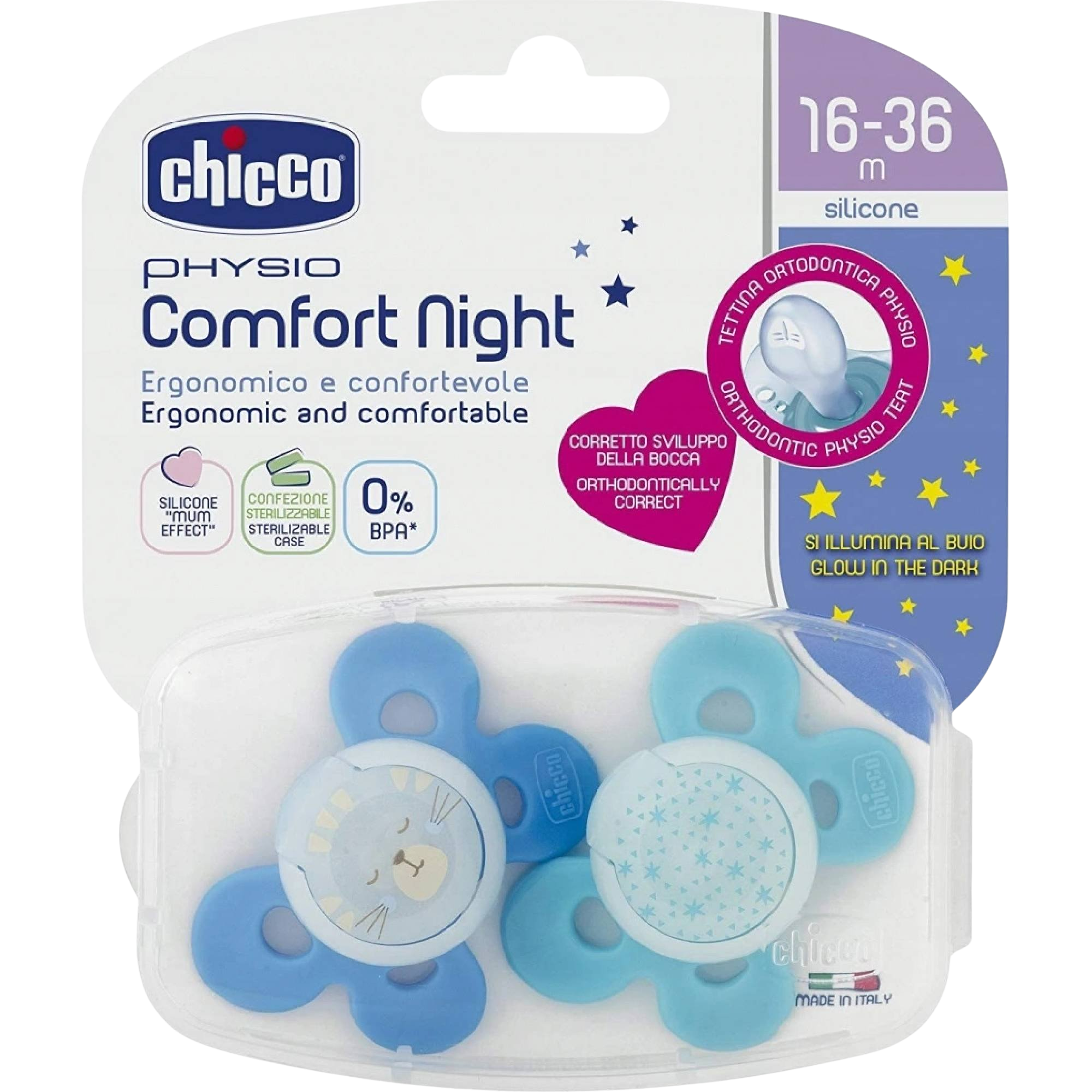 Chicco Šidítko Physio Comfort silikon noční 16-36m 2 ks