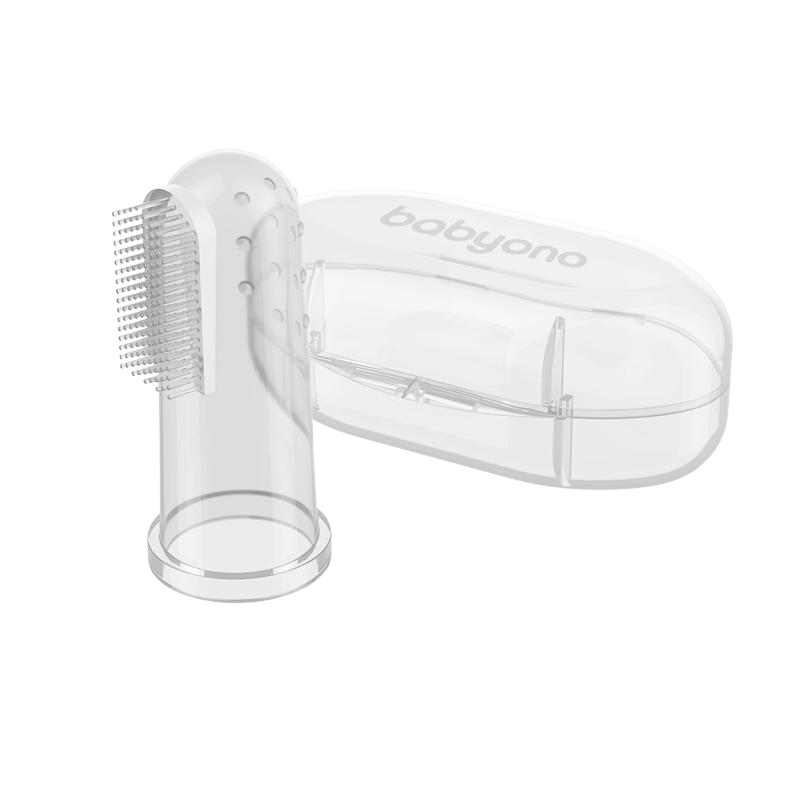 BABYONO Kartáček zubní prstový s pouzdrem transparentní
