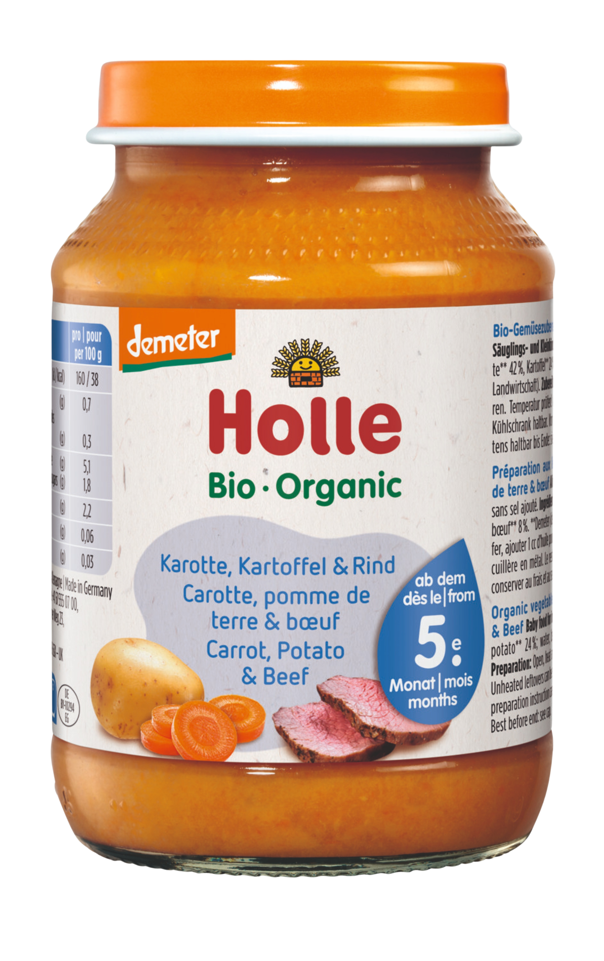 Fotografie Holle Bio dětská přesnídávka Mrkev, brambor a hovězí maso 190 g