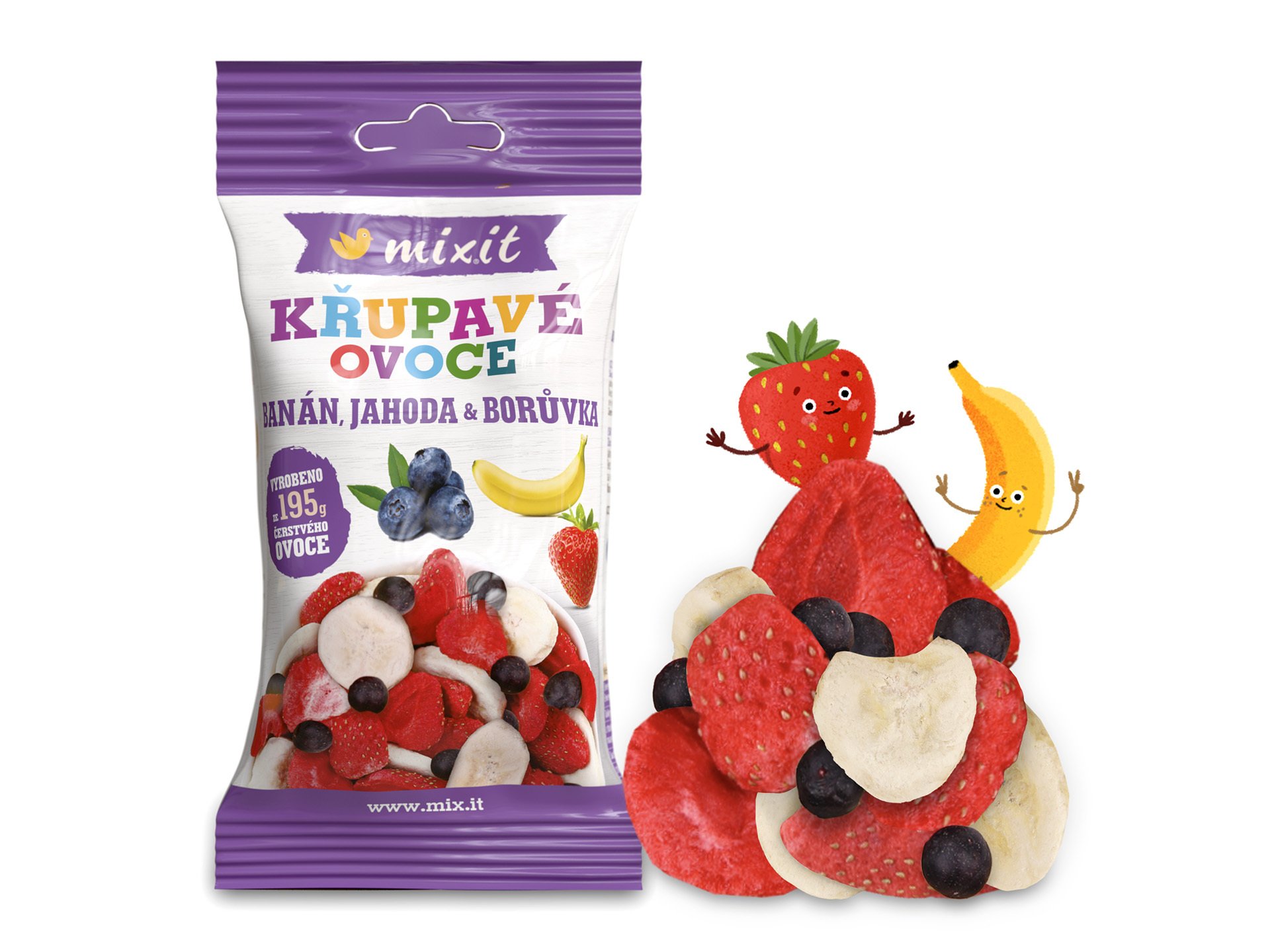 MIXIT Křupavé ovoce do kapsy - banán, jahoda, borůvka 5 x 23 g