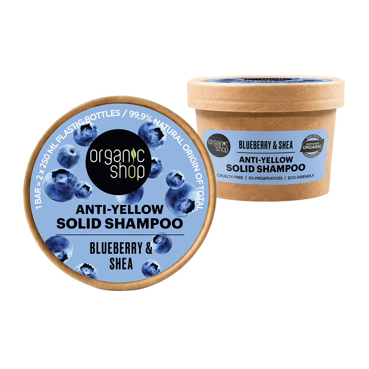 ORGANIC SHOP Tuhý šampón pre blond vlasy Čučoriedka a bambucké maslo 60 g