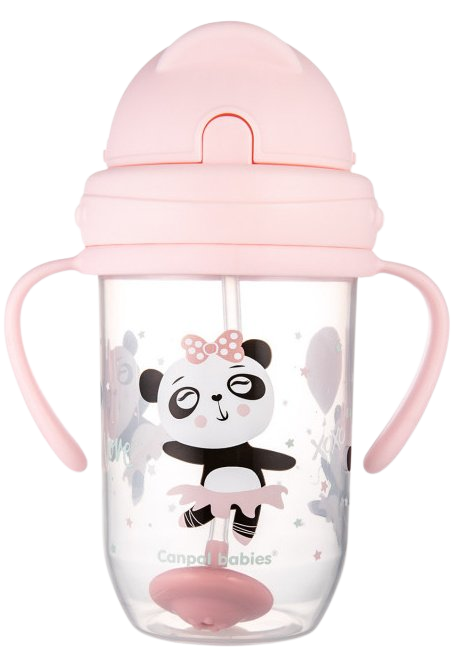 Canpol babies Exotic Animals nevylévací hrneček se slámkou a závažím růžový 270 ml