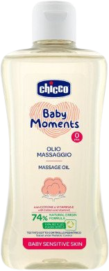 CHICCO Olej masážní s bavlnou a vitamínem E Baby Moments Sensitive 74 % přírodních složek 200 ml
