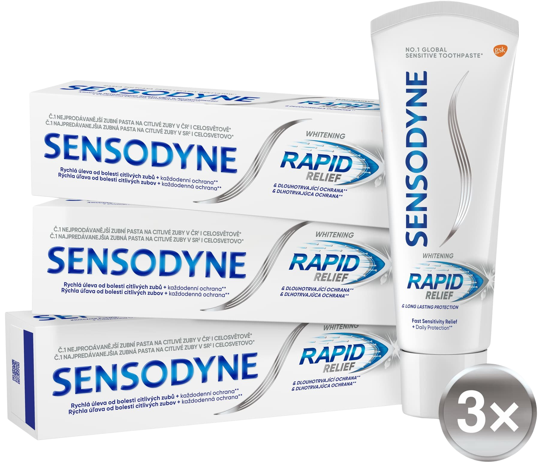 SENSODYNE Rapid Relief Whitening Zubní pasta 3 x 75 ml