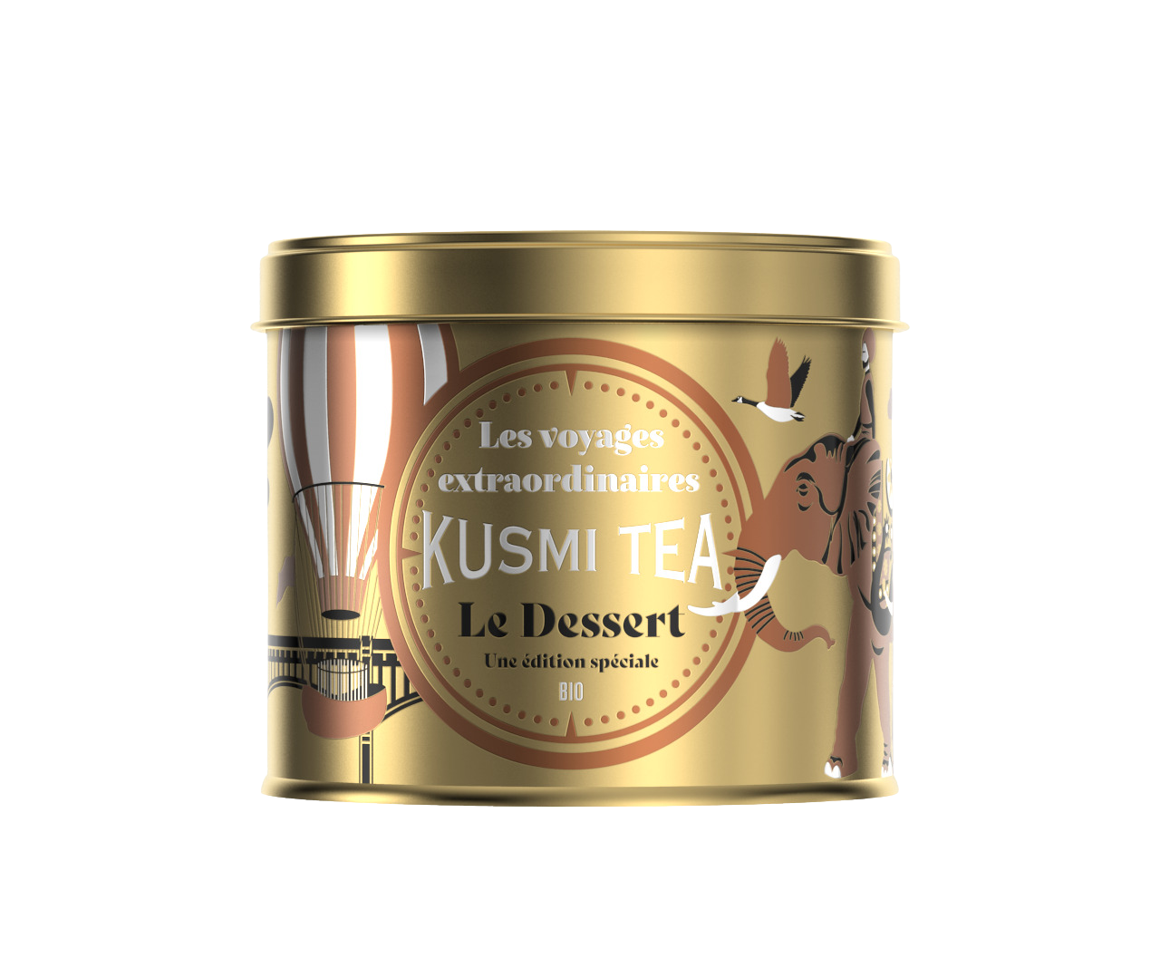 KUSMI TEA Sypaný Vánoční zelený čaj Le Dessert Bio, kovová dóza, 90 g