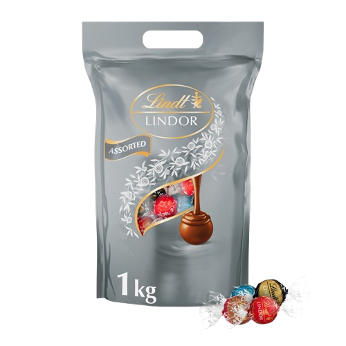 LINDT Bonboniéra LINDOR Megabalení čokoládových pralinek stříbrný mix 1 kg
