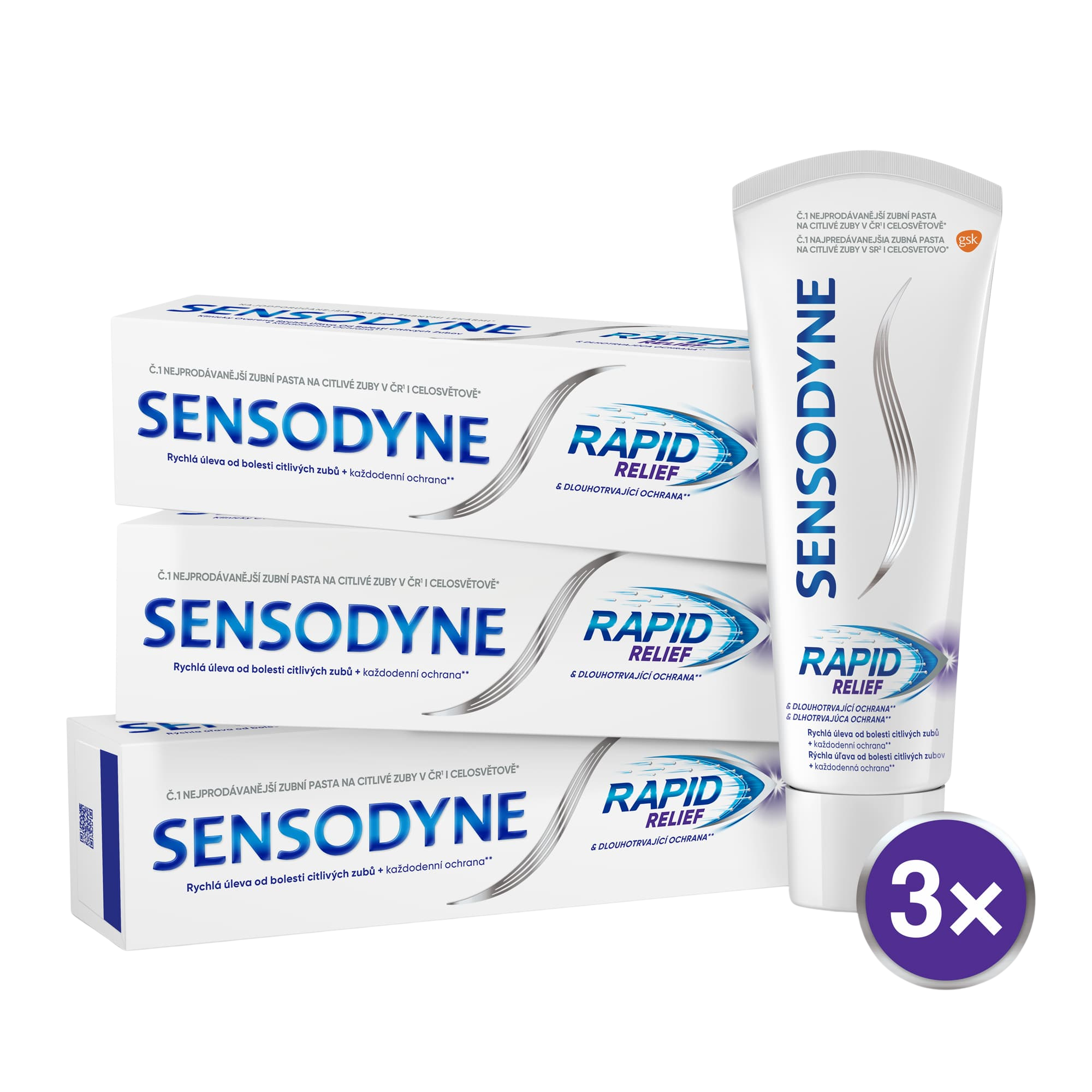 SENSODYNE Zubní pasta pro citlivé zuby Rapid 3 x 75 ml