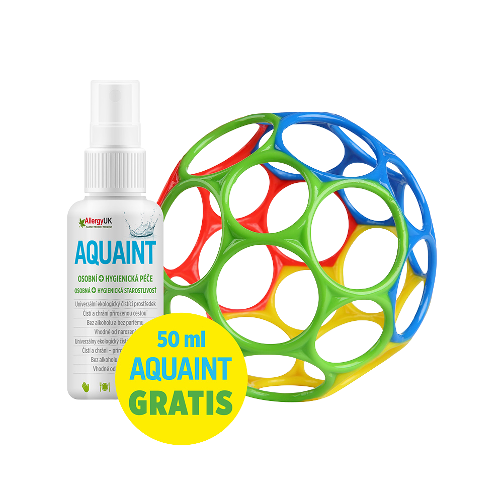 OBALL Hračka RATTLE 10 cm blue 0m+AQUAINT 100% ekologická čisticí voda 50 ml