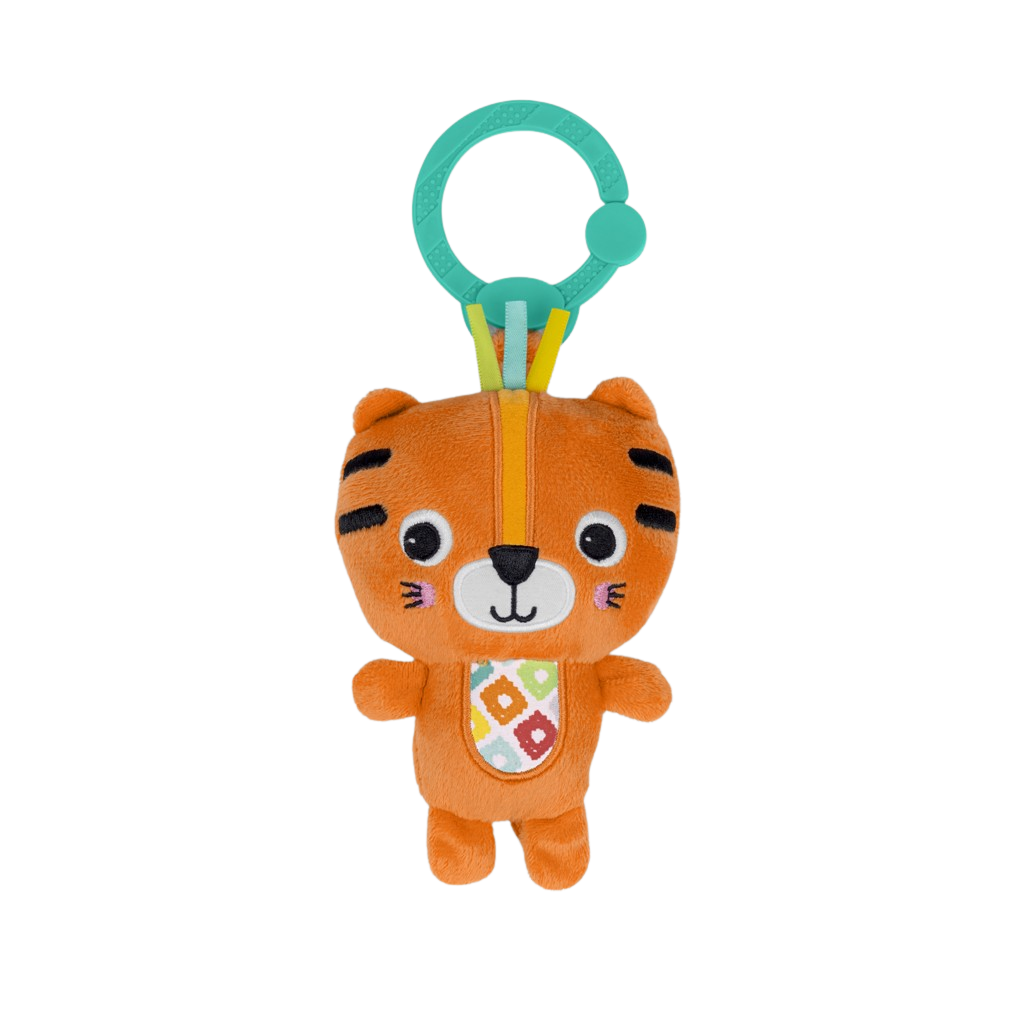 BRIGHT STARTS Chrastítko plyšové na C kroužku tygr Jingle Joy™ 0m+