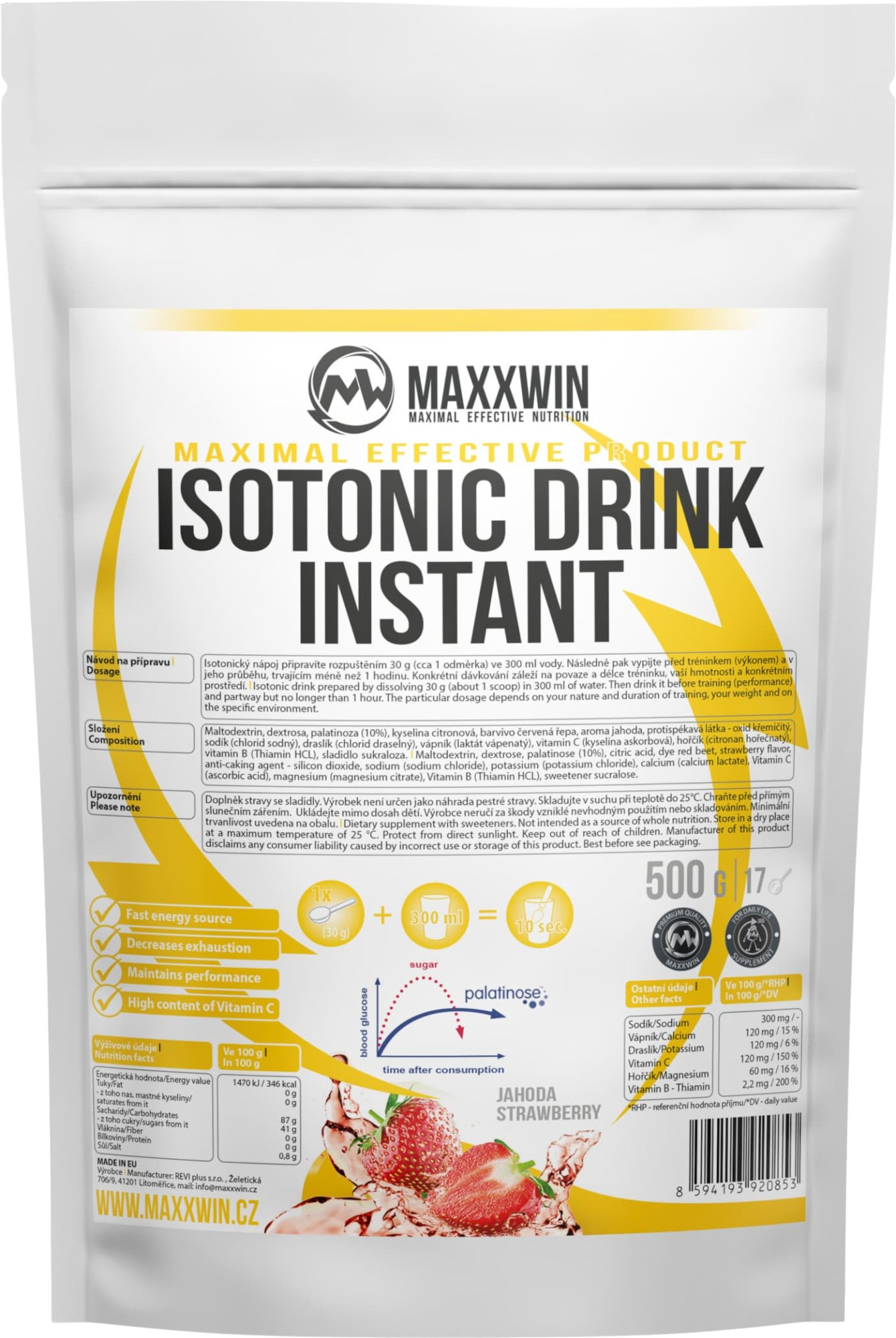 Fotografie Maxxwin Isotonic drink instant jahoda 500 g