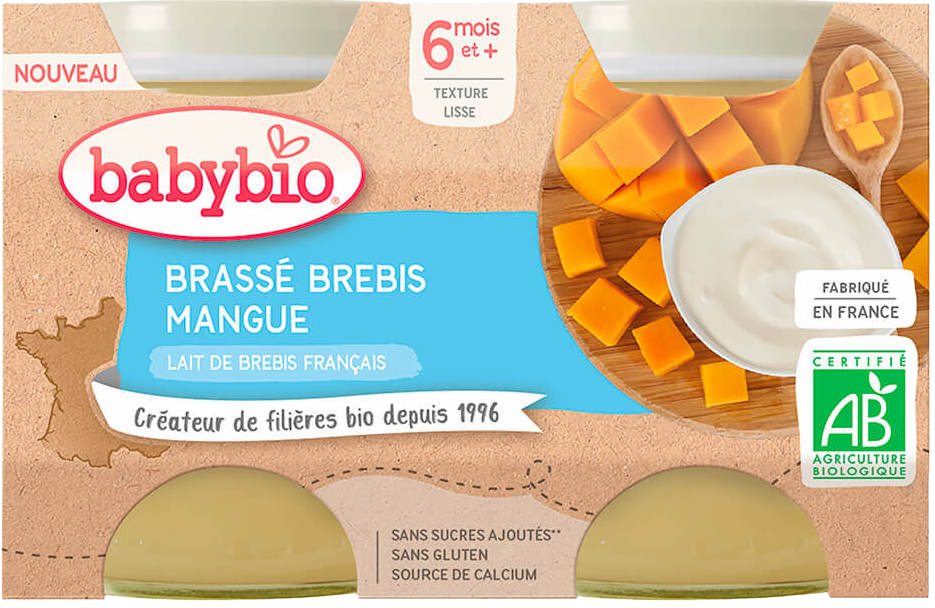 BABYBIO Brassé z ovčího mléka mango 2 x 130 g