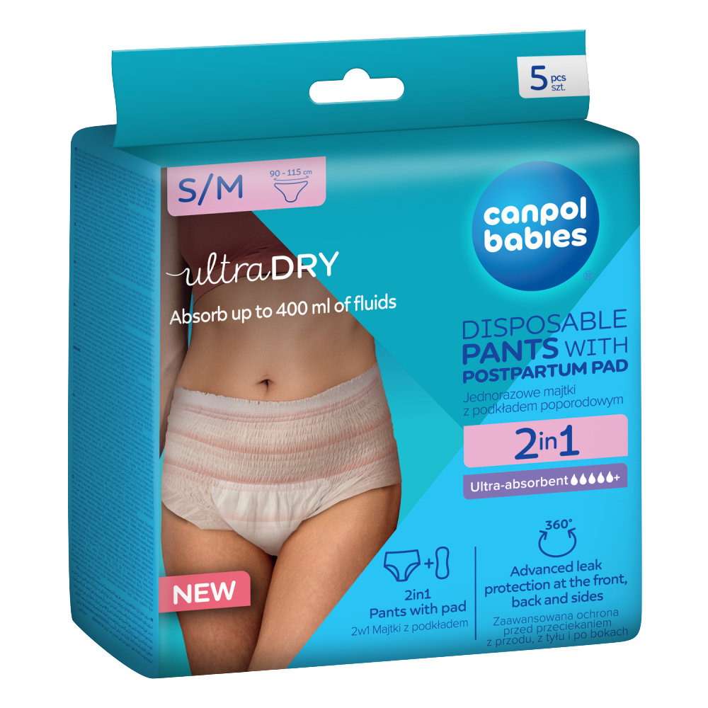 CANPOL BABIES Jednorázové poporodní kalhotky s vložkou 2v1 S/M 5 ks
