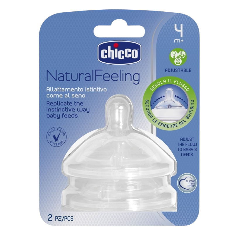 CHICCO Dudlík na láhev Natural Feeling silikon, nastavitelný průtok 4m+ 2 ks